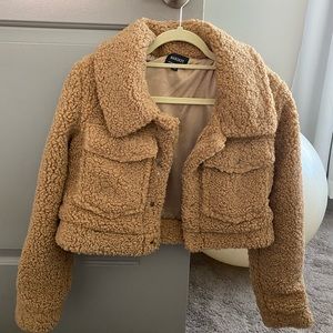 Crop Sherpa Jacket in Tan